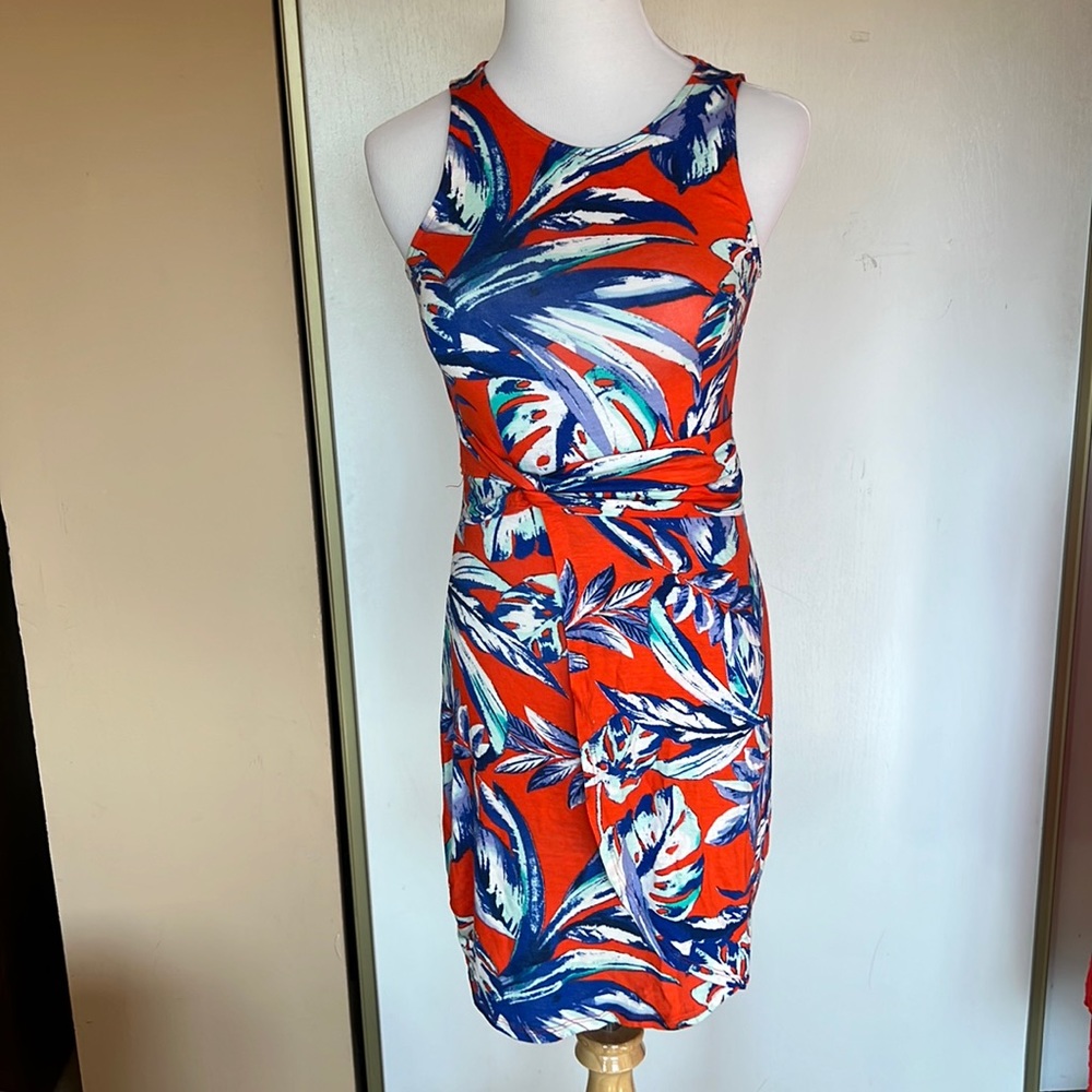 Derek Heart Orange and Blue Tropical Dress. Size S